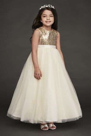 As Is Heart Back Sequin and Tulle Flower Girl Gown