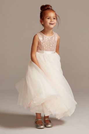 As Is Heart Back Sequin and Tulle Flower Girl Gown