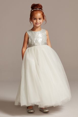 As Is Heart Back Sequin and Tulle Flower Girl Gown