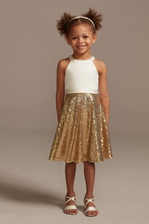 As Is High Neck Sequin Skirt Flower Girl Dress