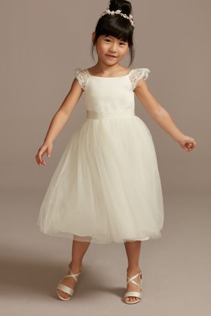 As Is Crochet Cap Sleeve Ruffle Flower Girl Dress