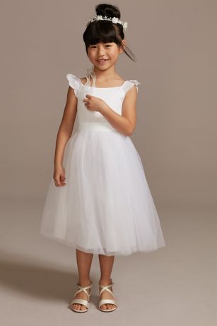 As Is Crochet Cap Sleeve Ruffle Flower Girl Dress