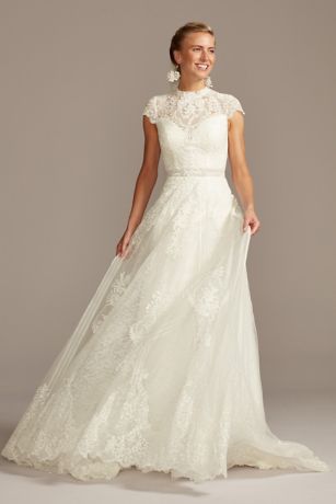 As Is Embroidered Illusion Mock Neck Wedding Dress