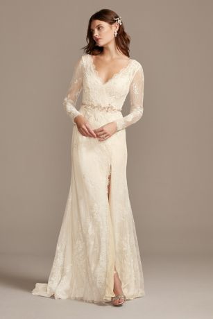 As Is Long Sleeve Faux Surplice Wedding Dress