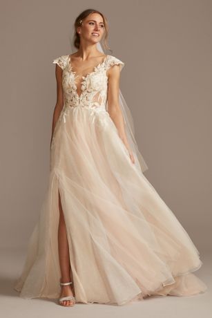 As Is Cap Sleeve Lace Appliqued Wedding Dress