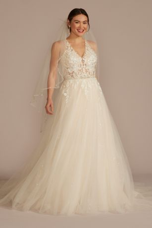 As Is Illusion Halter Beaded A-Line Wedding Dress