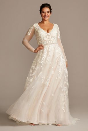 As Is Long Sleeve Plunging Plus Size Wedding Dress