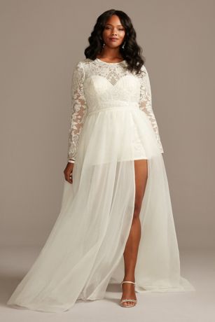 As Is Brocade Plus Wedding Romper with Overskirt