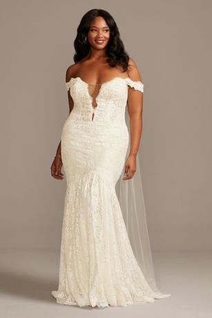 As Is Off Shoulder Plunging Plus Wedding Dress