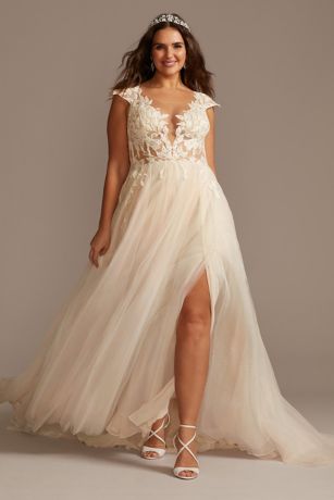 As Is Cap Sleeve Lace Appliqued Plus Wedding Dress