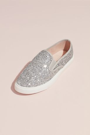 Allover Glitter Slip-On Sneakers with Rubber Sole