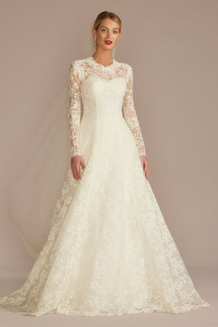 Allover Lace Long Sleeve Mock Neck Wedding Dress