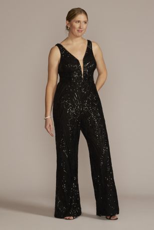 Wide Leg Allover Sequin Jumpsuit