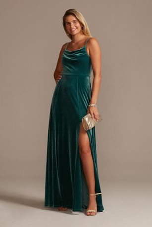 Velvet Cowl Neck Spaghetti Strap Dress