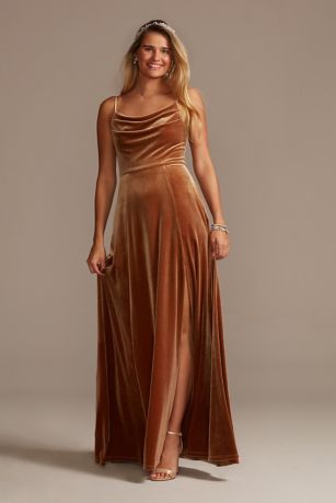 Velvet Cowl Neck Spaghetti Strap Dress