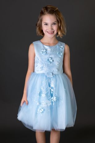 Whimsical Floral Applique Tulle Flower Girl Dress