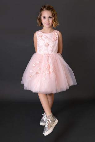 Whimsical Floral Applique Tulle Flower Girl Dress