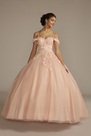 3D Floral Quince Gown with Detachable Sleeves