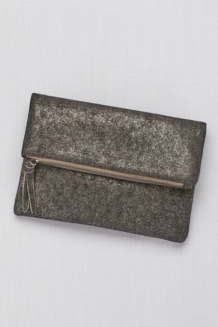 Zip-Top Metallic Foldover Clutch