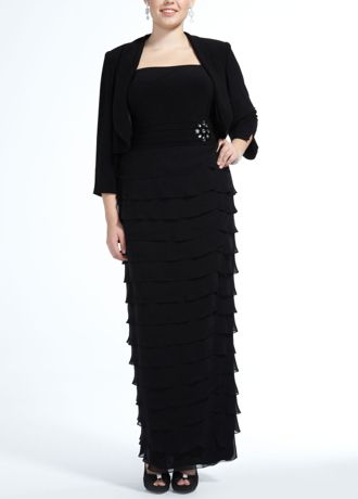 3/4 Sleeve Chiffon Jacket and Tiered Jersey Dress