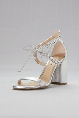 Ankle-Tie Block Crystal-Embellished Heel Sandals