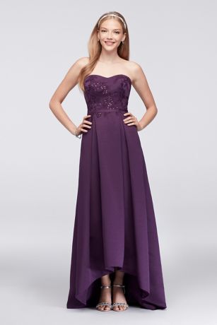 Appliqued Faille High-Low Bridesmaid Dress