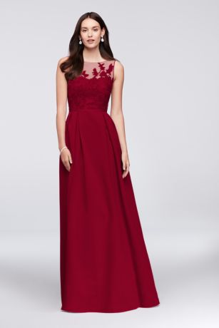 Appliqued Illusion Faille Bridesmaid Dress