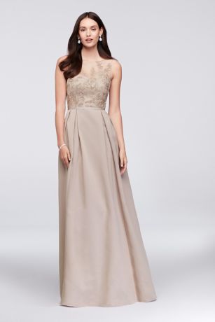 Appliqued Illusion Faille Bridesmaid Dress