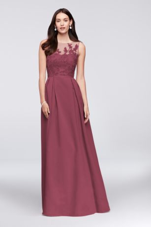 Appliqued Illusion Faille Bridesmaid Dress