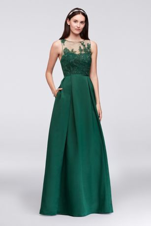 Appliqued Illusion Faille Bridesmaid Dress