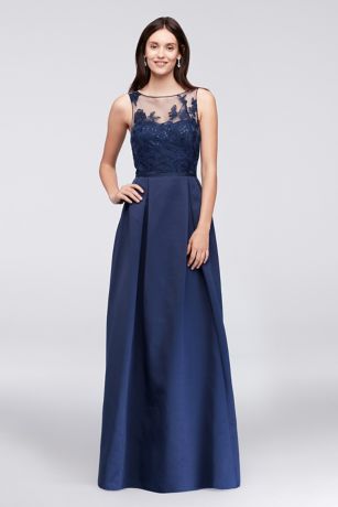 Appliqued Illusion Faille Bridesmaid Dress