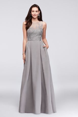 Appliqued Illusion Faille Bridesmaid Dress