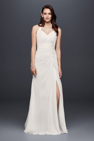 Appliqued Chiffon Halter Sheath Wedding Dress