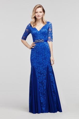 All Over Lace Dress with Godets and Beaded Waist