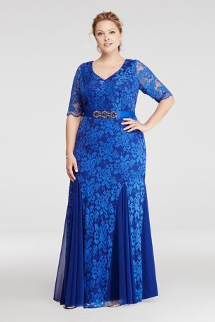 All Over Lace Dress with Godets and Beaded Waist