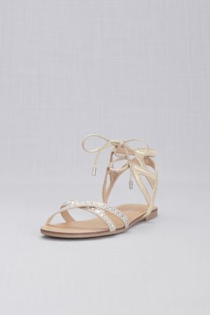 Ankle-Tie Jeweled Crisscross Sandals