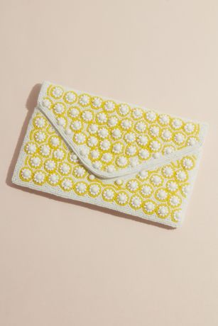 Allover Beaded Mini Daisy Envelope Clutch