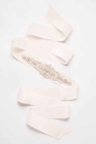 Wide Grosgrain Ribbon Sash with Statement Beading