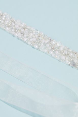 Allover Beaded Pearl and Marquise Cut Crystal Sash