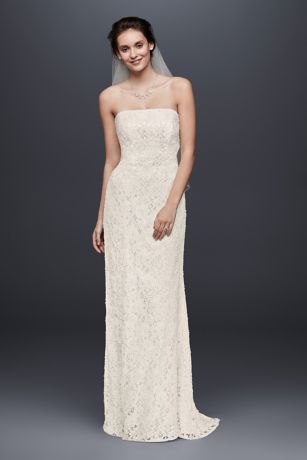 Allover Beaded Lace Sheath Gown with Empire Waist