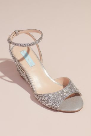 Allover Crystal Wedge Sandals with Ankle Strap