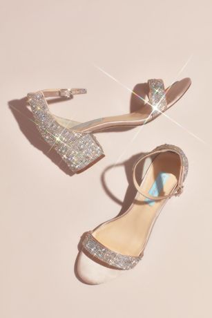 Allover Embellished Iridescent Block Heel Sandals