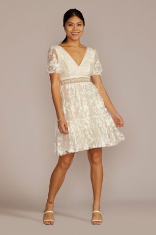 3D Floral Lace V-Neck Short Dress