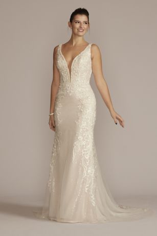 Allover Sequin Scrolling Lace Wedding Gown