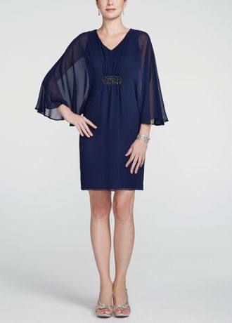 3/4 Flutter Sleeve Dress with Center Embellishment