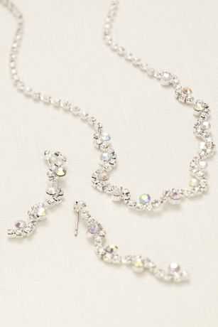 Wavy Multi Color Crystal  Necklace and Earring Set