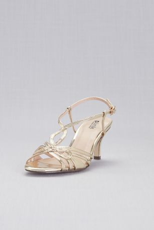 Woven Strappy Mirror-Metallic Heels