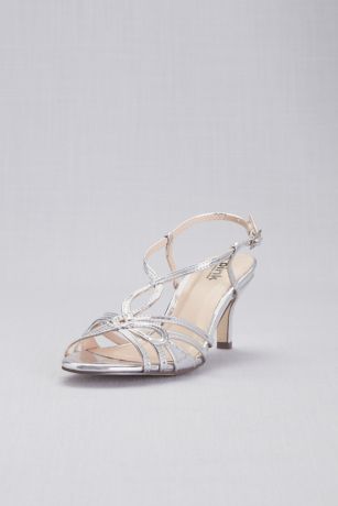 Woven Strappy Mirror-Metallic Heels