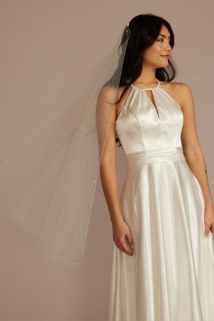 Allover Pearl-Embellished Mid-Length Veil