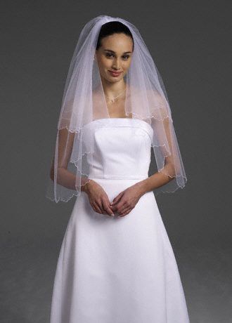 2 Tier Elbow Veil with Scalloped Beaded Edge